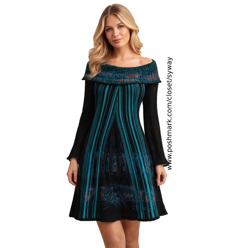Save The Queen Knitted Shawl Neck Stretch Knit Dress